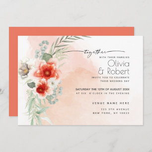 Chic Bold Watercolor Scarlet Coral Flowers Invitation