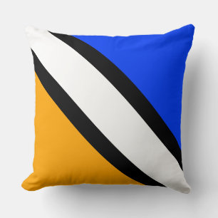 Chic Bold Yellow Blue Black White Diagonal Stripes Cushion