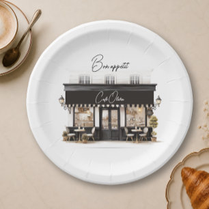 Chic Bon Appétit Black & White Paris Café Birthday Paper Plate