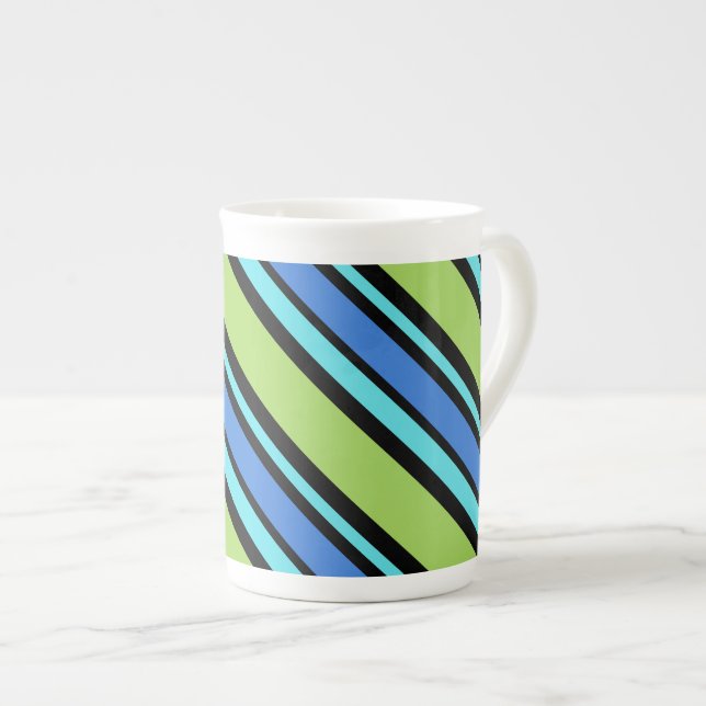 Chic Bone China Mug, Blue Moons Diagonal Stripes Bone China Mug (Front Right)