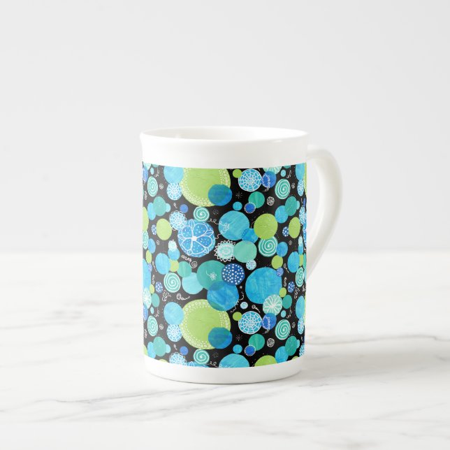 Chic Bone China Mug, Quirky Blue Moons Pattern Bone China Mug (Front Right)