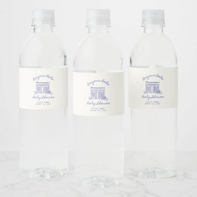 Chic Bonjour bebe baby shower Water Bottle Label (Bottles)