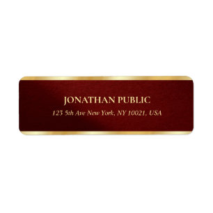 Chic Bordeaux & Gold Text Template Return Address Label
