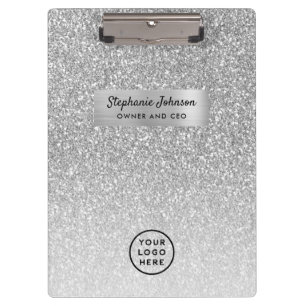 Chic Boss Lady CEO Logo Silver Glitter Ombre Clipboard
