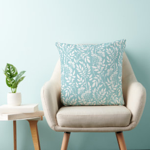 Chic Botanical Aqua Blue Foliage Pattern Cushion