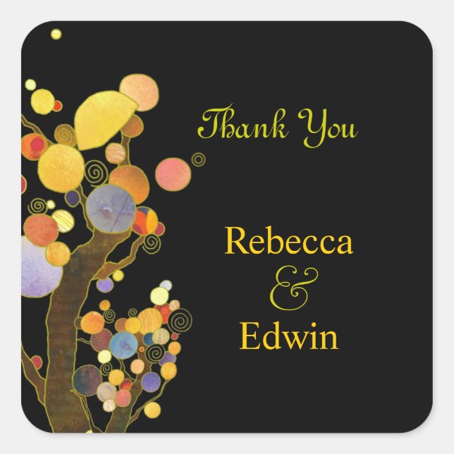 Chic Botanical Black Wedding Thank You Square Sticker (Front)