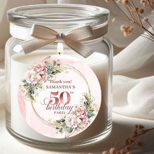 Chic Botanical Blush Pink 50th Birthday Stickers