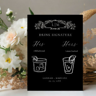 Chic Botanical crest Signature Drink wedding Sign