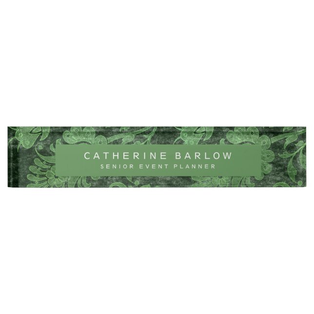 Chic Botanical Green Antique Floral Nameplate (Front)