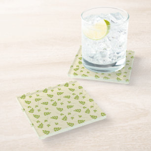 Chic Botanical Green Branches Leaves Seamless  Glass Coaster