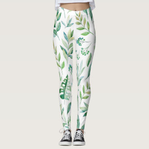 Chic Botanical Green Rustic Pattern Leggings