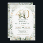 Chic Botanical Greenery Gold Garden 40th Birthday Invitation<br><div class="desc">Elegant botanical-themed 40th birthday invitation featuring beautiful watercolor greenery in sage green and gold</div>