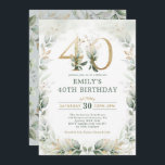Chic Botanical Greenery Gold Garden 40th Birthday Invitation<br><div class="desc">Elegant botanical-themed 40th birthday invitation featuring beautiful watercolor greenery in sage green and gold</div>