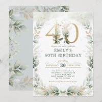 Chic Botanical Greenery Gold Garden 40th Birthday
