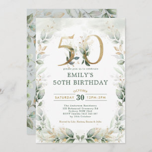 Chic Botanical Greenery Gold Garden 50th Birthday Invitation