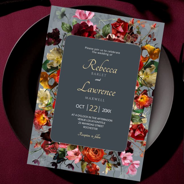 Chic botanical grey wedding invitation (Creator Uploaded)