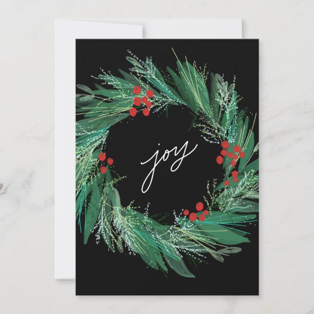 Chic Botanical Holiday Wreath Flat Christmas Card (Front)