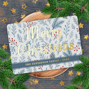 Chic Botanical Holly Berry Floral Pattern Gold Foil Holiday Card