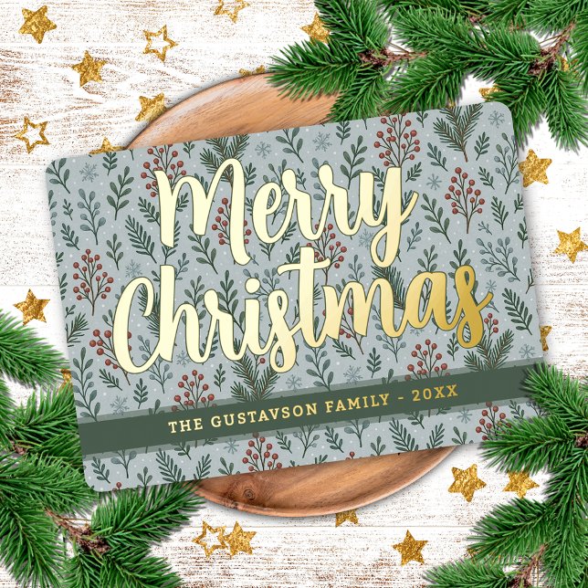 Chic Botanical Holly Berry Floral Pattern Gold Foil Holiday Card (Creator Uploaded)