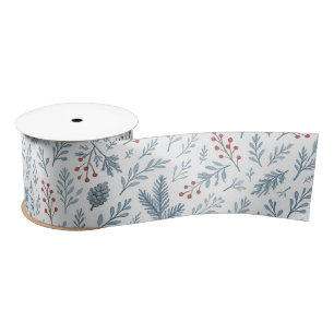 Chic Botanical Holly Berry Floral Pattern Satin Ribbon