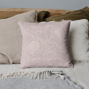Chic Botanical Ivory Sunflowers On Rose Blush Pink Cushion