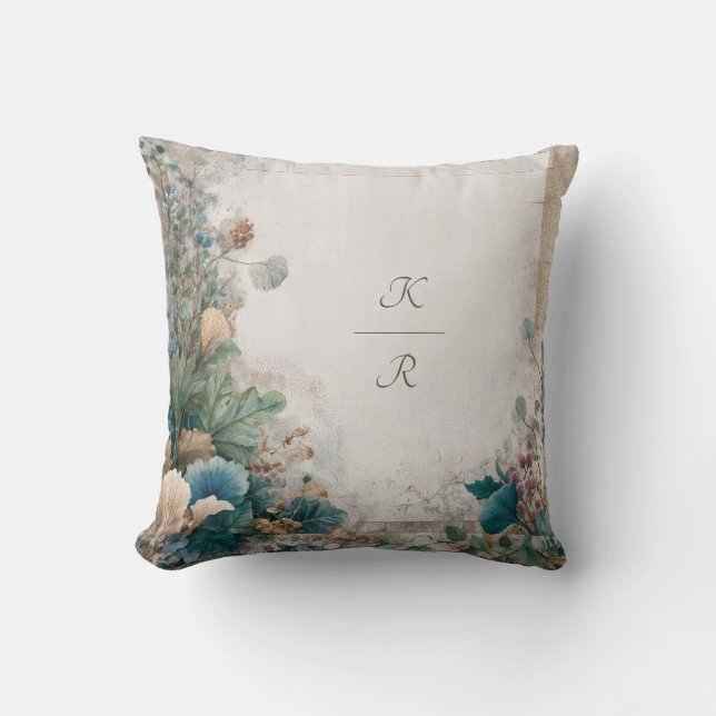 Chic Botanical Jewel Tone Distressed Texture Cushion (Front)