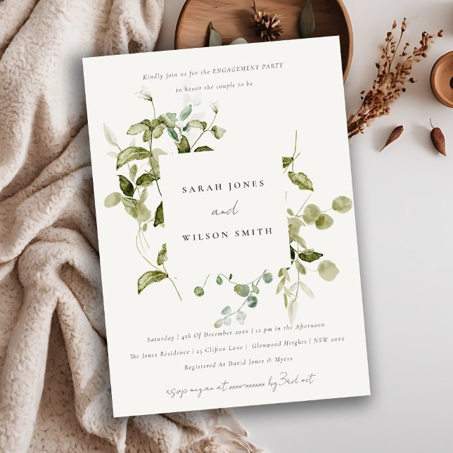 Chic Botanical Leafy Foliage Watercolor Engagement Invitation (Creator Uploaded)