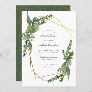 Chic Botanical Leaves Gold Geometric Bridal Shower Invitation