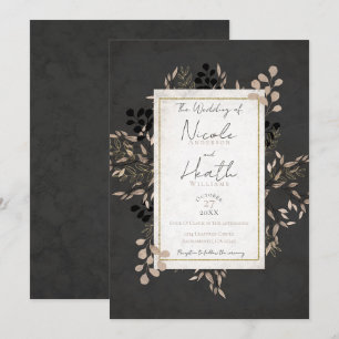 Chic Botanical Leaves Grey Blush Gold Wedding    Invitation