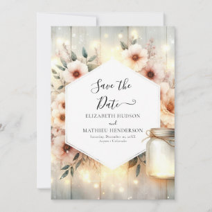Chic Botanical Mason Jar Wedding Save The Date