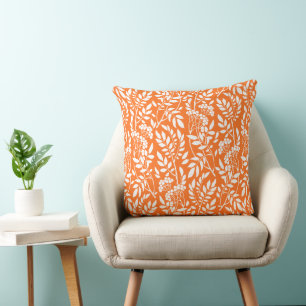 Chic Botanical Orange Foliage Pattern Cushion