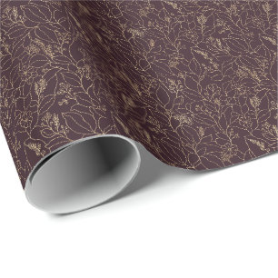 Chic Botanical Pattern Gold Line Wrapping Paper