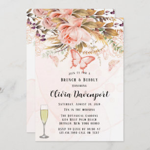 Chic Botanical Peony Butterfly Brunch & Bubbly Invitation