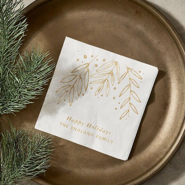 Chic Botanical Sprigs Holiday Gold Foil Napkins (Chic Botanical Sprigs Holiday Gold Foil Napkins)