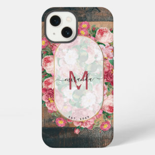 Chic Botanical Vintage Wreath Monogram Wood  iPhone 13 Case