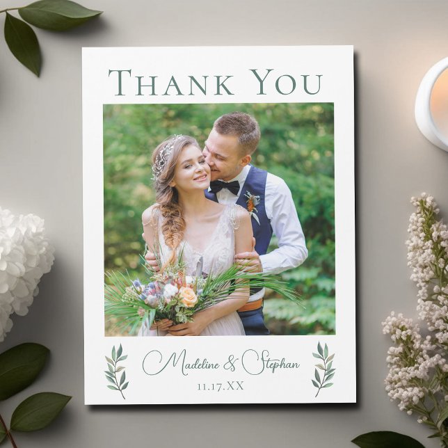 Chic Botanical Wedding Photo Thank You Magnet Card (Creator Uploaded)