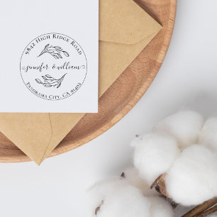 Chic Botanical Whimsical Script Wedding Address Rubber Stamp