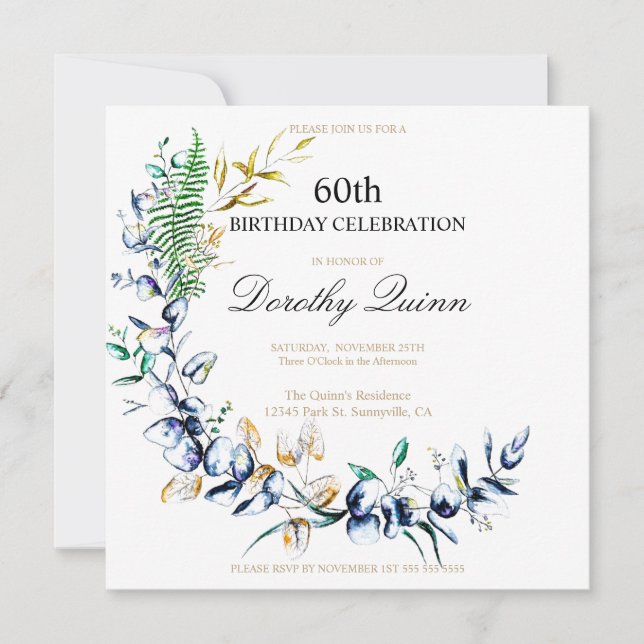 Chic Botanical Wreath Customisable Birthday Invitation (Front)