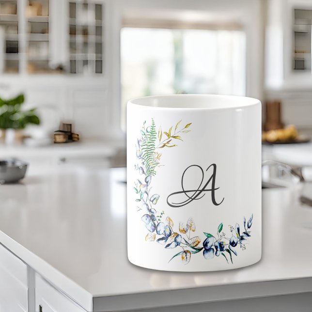 Chic Botanical Wreath Monogram Coffee Mug (Creator Uploaded)
