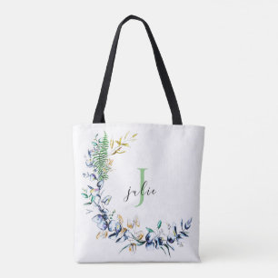 Chic Botanical Wreath Monogram Tote Bag