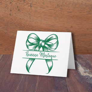 Chic Bottle Green Decor Bow Elegant Name Wedding Note Card