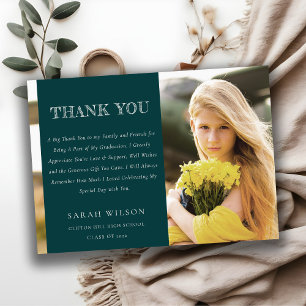 Chic Bottle Green Minimal Clean Photo Graduation Thank You Card