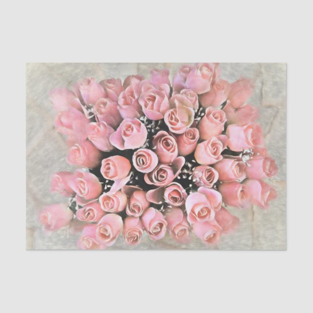 Chic Bouquet Soft Pink Roses Painting Tissue Paper (Front)