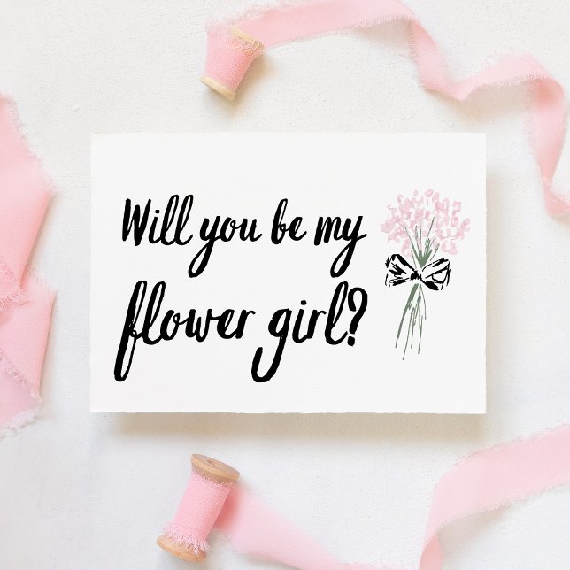 Chic Bouquet Will You Be My Flower Girl Proposal Card (Surprise your flower girl with this beautiful, hand-lettered card featuring a delicate bouquet.)