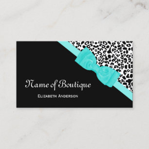 Chic Boutique Black and White Leopard Aqua Ribbon Business Card
