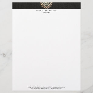 Chic Boutique Gold Circle Motif Faux Black Linen Personalized Letterhead