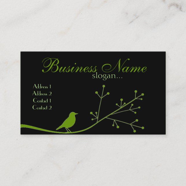 Chic Boutique Green Bird Business Card (Front)