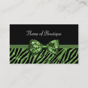 Chic Boutique Green Zebra FAUX Glitz Bow Business Card