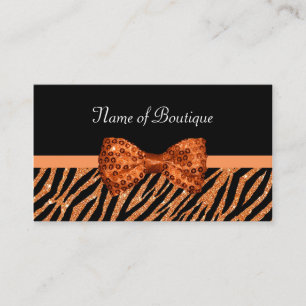 Chic Boutique Orange Zebra Print FAUX Glitz Bow Business Card