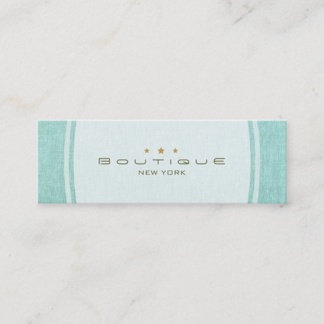 Chic Boutique Simple Turquoise Blue Linen Look Mini Business Card (Front)